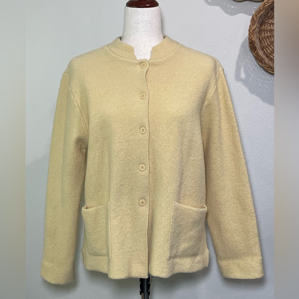 Vtg Yellow Button Up Wool Cardigan Knitted Jillian Jones Grannycore Size Small